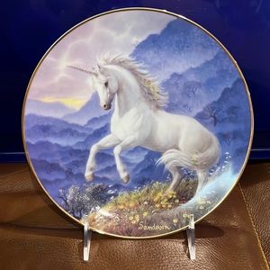 Vintage Misty Hills of the Unicorn Plate with Gold Trim by Ruth Sanderson